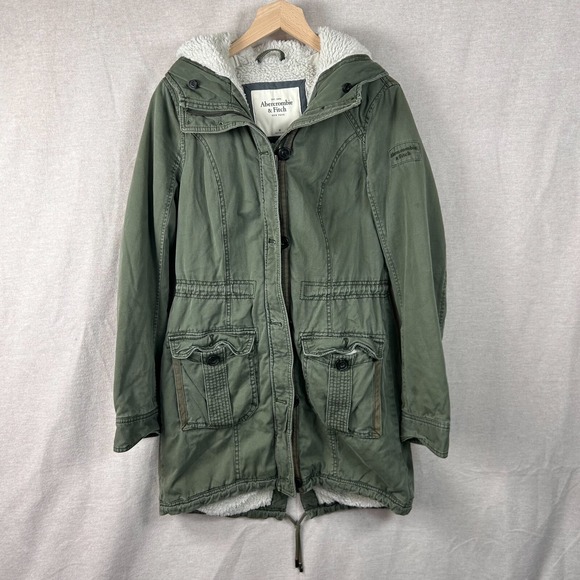 Abercrombie & Fitch Jackets & Blazers - Abercrombie & Fitch Womens Hooded Utility Coat Size M Sherpa Lined Y2K Jacket